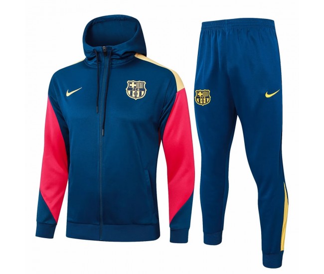 Chándal de fútbol de presentación con capucha para hombre del FC Barcelona en azul marino 2024-25